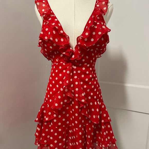 NIGHTWALKER Dresses & Skirts - Red Polka Dot Ruffle Dress XS